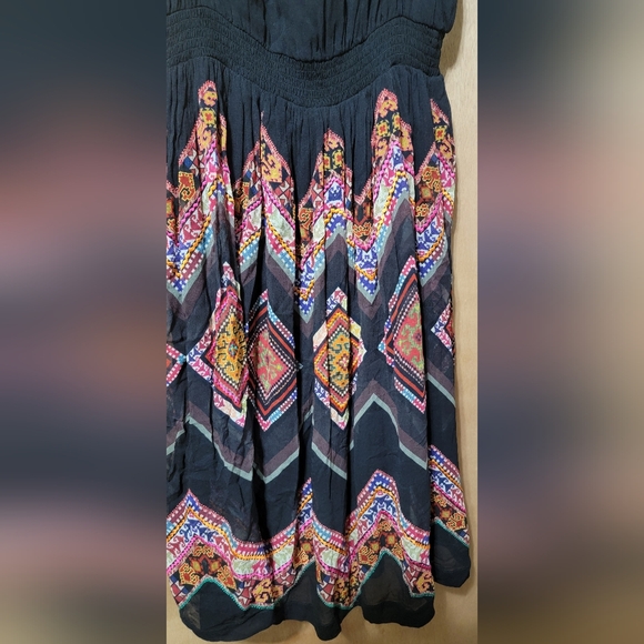 New Tanvi Kedia Anthropologie Dress Embroidered Chevron Midi V-Neck Rayon Boho - Picture 7 of 11
